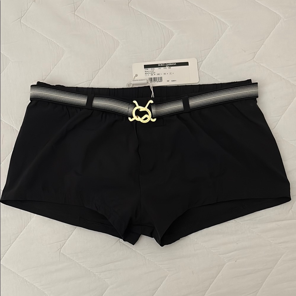 Dolce & Gabbana Black Swim Shorts with Belt